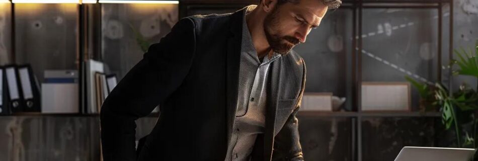 a focused urban office scene with an architect reviewing detailed blueprints and concrete sealing permit applications, illuminated by bright overhead lights and surrounded by modern design elements that convey professionalism and clarity in construction regulation.