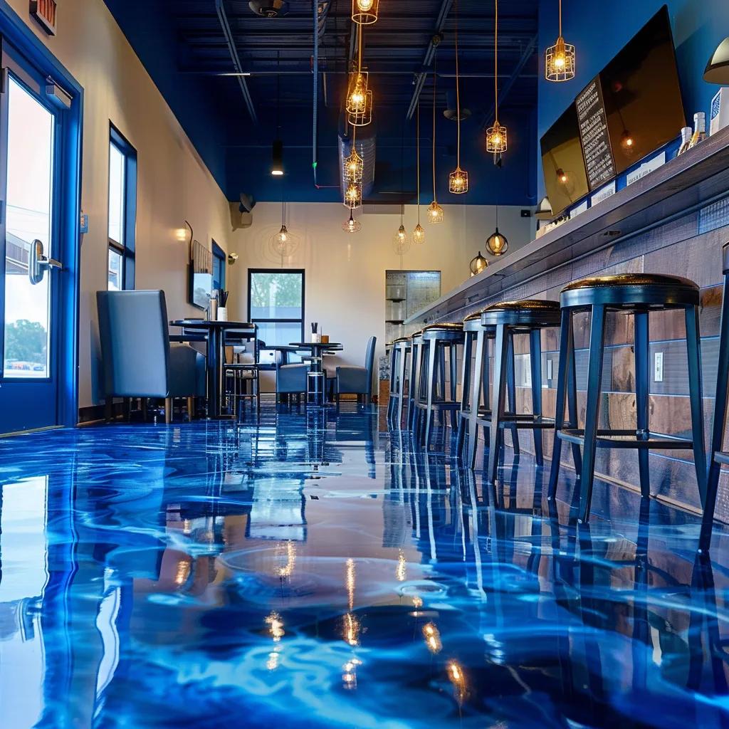 Stylish metallic flake epoxy flooring in a modern commercial space highlighting aesthetic customization
