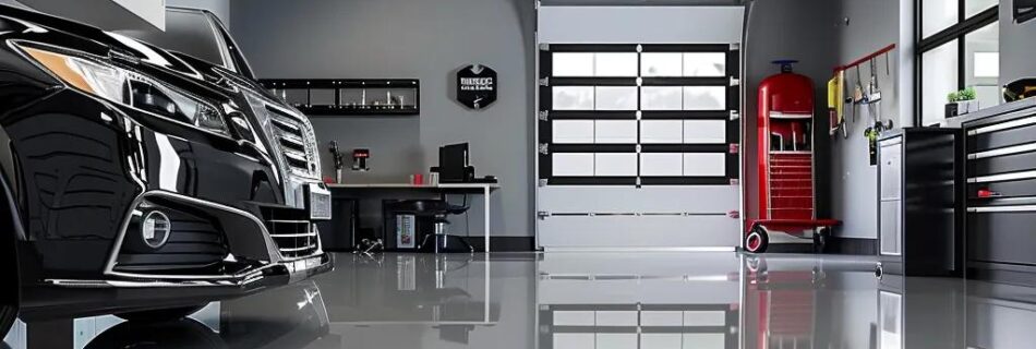 Glossy epoxy flooring in a modern garage highlighting durability and aesthetic appeal
