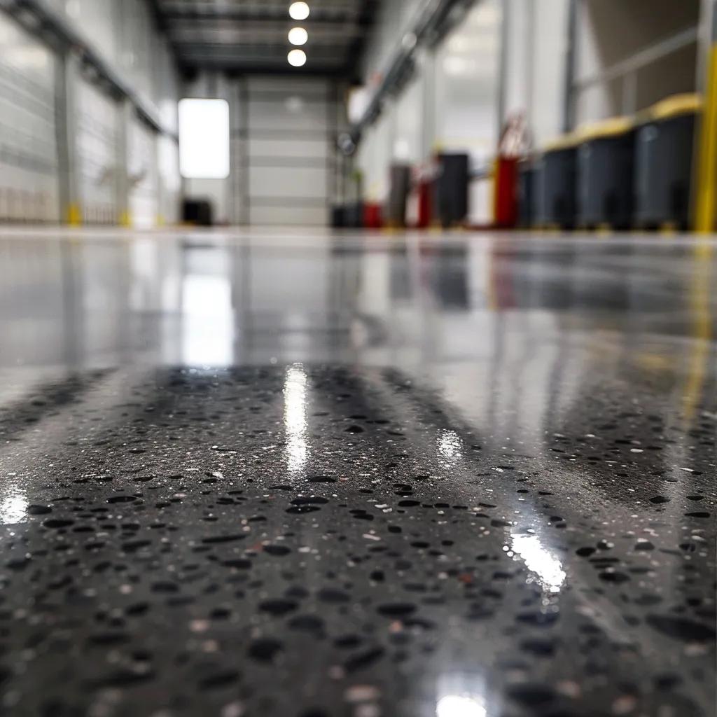 Close-up of durable epoxy flooring in a high-traffic area, highlighting its resistance to wear and tear