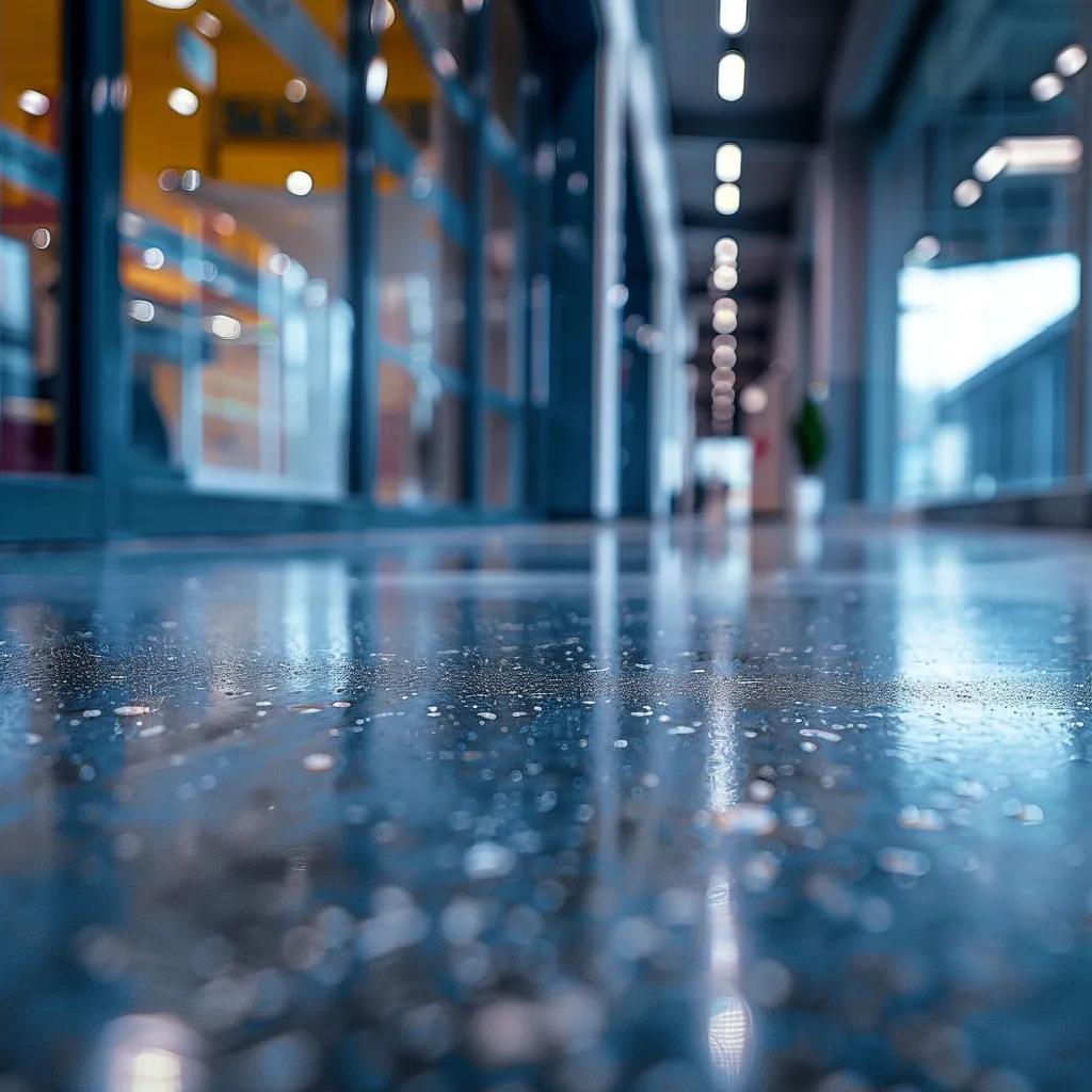 Close-up of durable epoxy flooring in a commercial environment showing resistance to wear