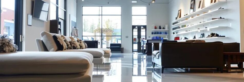 Commercial epoxy flooring in a modern retail space highlighting durability and aesthetic appeal