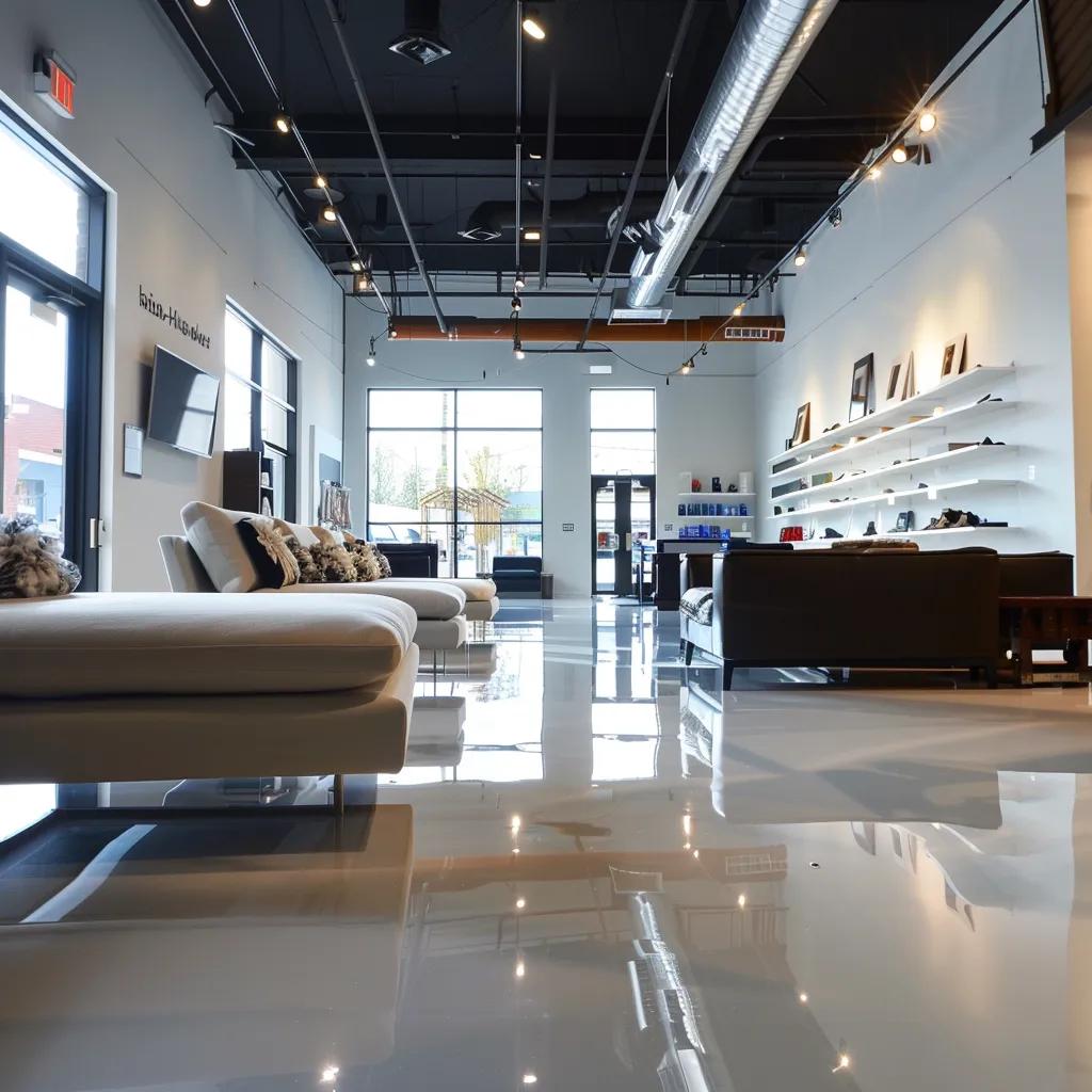 Commercial epoxy flooring in a modern retail space highlighting durability and aesthetic appeal