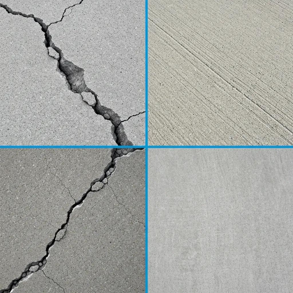 Comparison of damaged concrete due to freeze-thaw cycles and well-sealed concrete, illustrating sealing importance