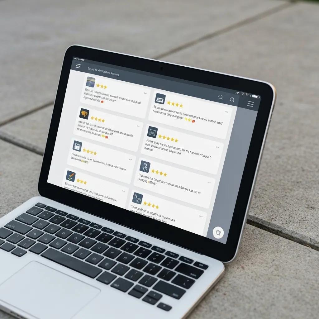 Digital display of customer reviews highlighting trust signals for concrete sealing services
