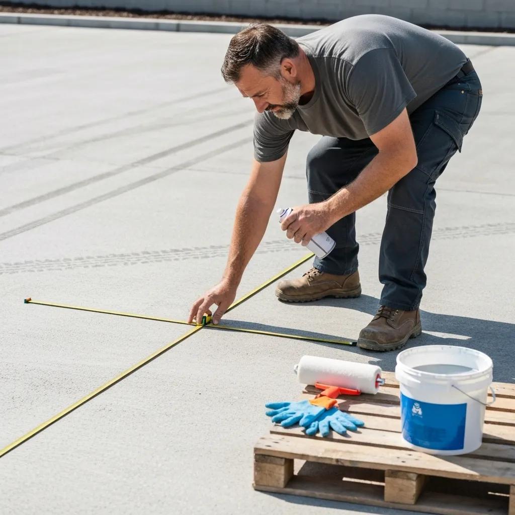 Contractor measuring a concrete surface for sealing, illustrating cost factors and professional service