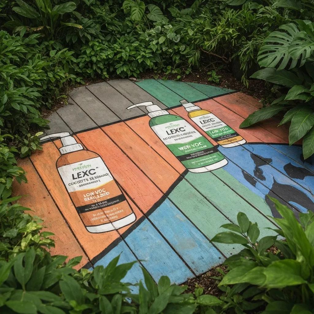 Eco-friendly concrete sealing products displayed alongside greenery, highlighting sustainable choices
